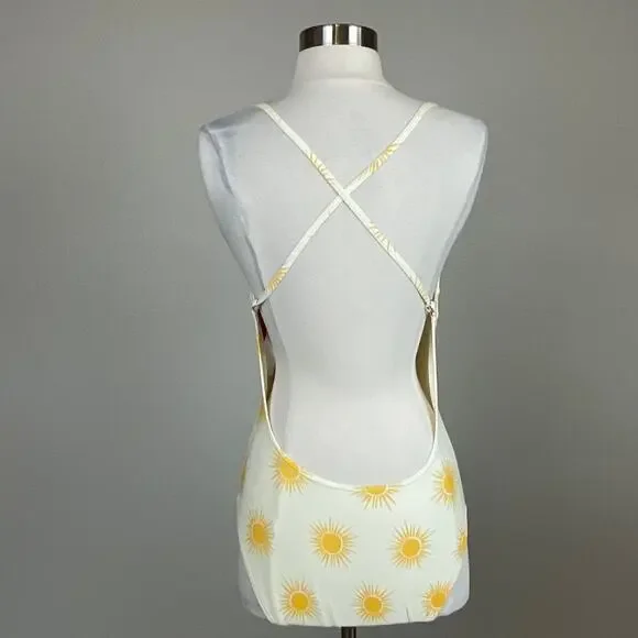 Kate Spade Sunshine Print Strappy Back One Piece Bathing Suit Yellow Size Small - Picture 7 of 11